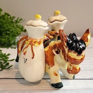 Vintage pack mule vinegar and oil set in porcelain